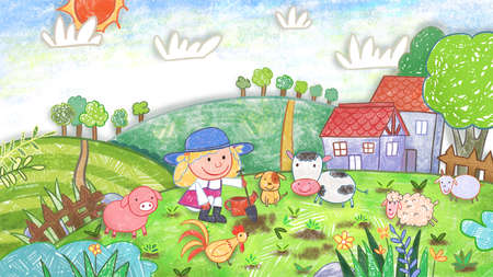 Vegetable Garden Farm Animals Spring Planting Time Background Dropの写真素材