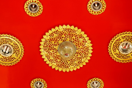 The art Thai style on the ceiling of the temple of Thailand.の写真素材