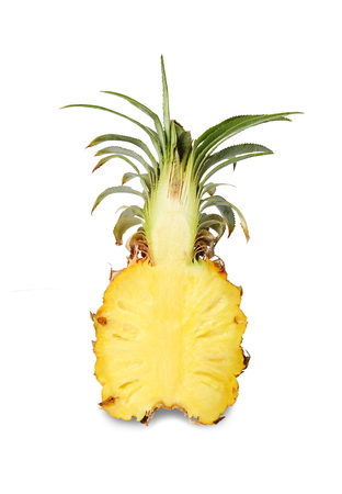 Close up haft pineapple isolated on white background.の写真素材