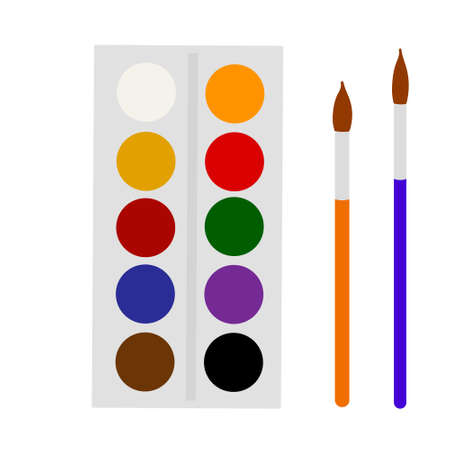 Painting tools for school: brush and watercolor pallette. Vector. EPS 10のイラスト素材