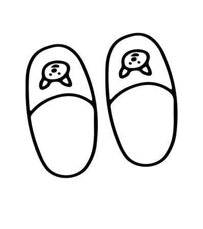 Hand drawn home slippers with cat face.のイラスト素材