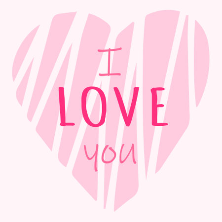 Cute pink postcard with heart and I love you text. Vectorのイラスト素材
