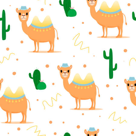 Camels with cactus seamless pattern. Good for fabric, textile. Vectorのイラスト素材