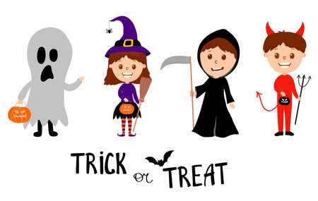 Kids in Halloween Costume. cartoon style on isolate background. Vectorのイラスト素材