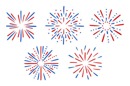 Set of brighth blue and red fireworks. Vectorのイラスト素材