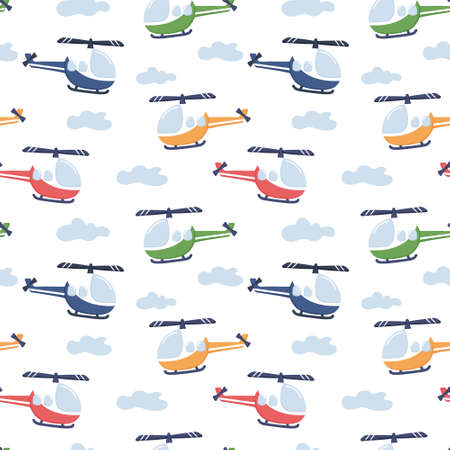 Seamless pattern with colorful Helicopters. White background.のイラスト素材