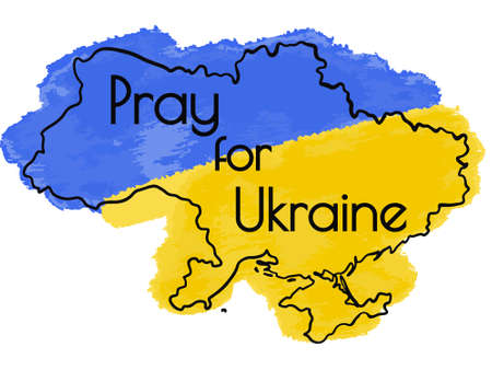 Ukrainian map with flag and sign Pray for Ukraine. Vectorのイラスト素材