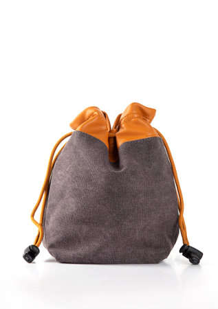 Drawstring Pouch in Canvas with Leather trim to store your accessories.の写真素材