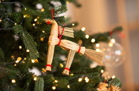 Christmas tree decoration in the form of a horse HANDMADE FROM STRAW. High quality photoの写真素材