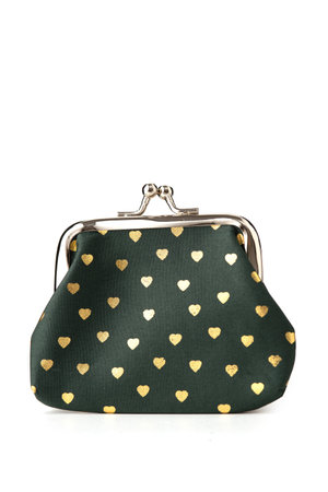 isolated green wallet on white background. purse with hearts on the white background. High quality...