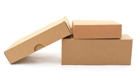 Brown cardboard boxes isolated on a white background.
