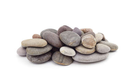 Gray sea stones isolated white background.