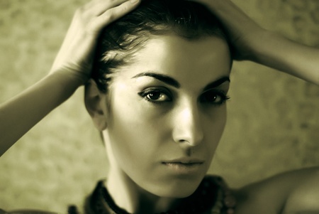 Passion beautiful young lady in the shadowの写真素材