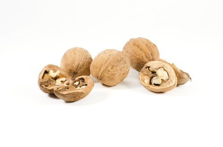 Ripe walnuts isolated on a white backgroundの写真素材