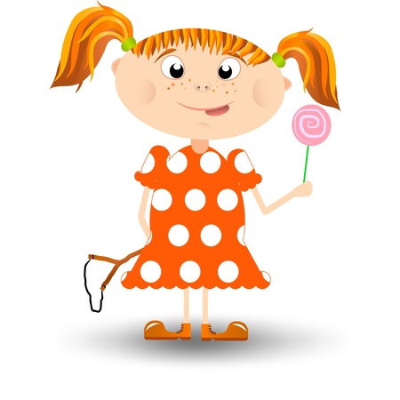 Little cute redhead girl with a lollipopのイラスト素材