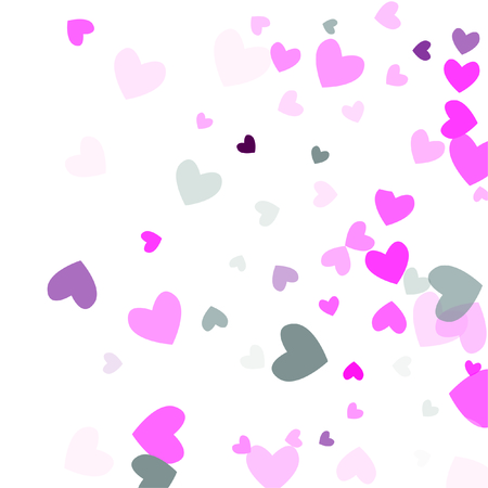 Beautiful Pink Confetti Hearts Falling on White Background. Invitation Template Background Design, Greeting Card, Poster. Valentine Day. Vector illustrationのイラスト素材