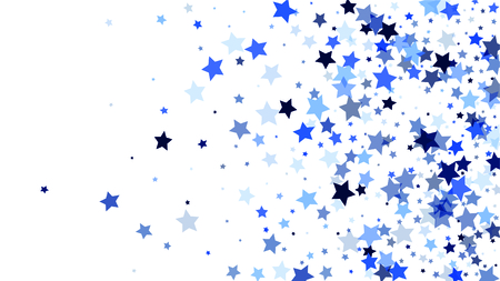 Many Random Falling Stars Confetti on White Sky Background. Invitation Background. Banner, Greeting Card, Christmas and New Year card, Postcard, Packaging, Textile Print. Beautiful Starry Skyのイラスト素材