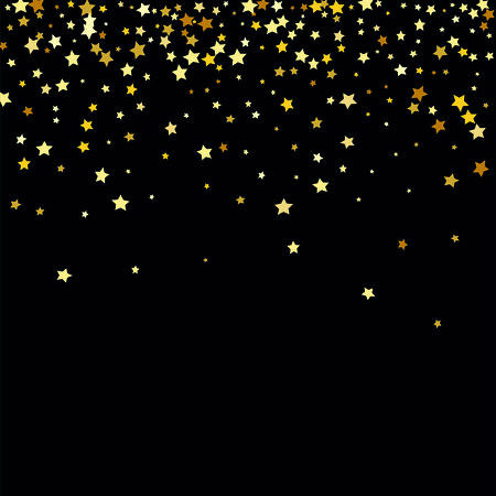 Abstract Background with Many Random Falling Golden Stars Confetti on Background.  Invitation Background. Banner, Greeting Card, Christmas and New Year card, Postcard, Packaging, Textile Printのイラスト素材