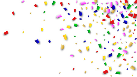 Celebration Confetti Background. Many Falling Confetti for Your Design. Holiday Decoration Elements on White Background. Festive Vector Illustration. Invitation Card, Poster, Flyerのイラスト素材