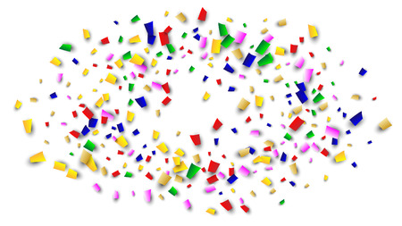 Celebration Confetti Background. Many Falling Confetti for Your Design. Holiday Decoration Elements on White Background. Festive Vector Illustration. Invitation Card, Posterのイラスト素材