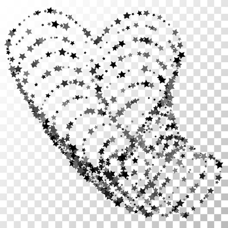 Black and Gray Stars Confetti Lines on Transparent Background. Invitation Background. Banner, Greeting Card, Christmas and New Year card, Postcard, Packaging, Textile Print. Beautiful Starry Skyのイラスト素材