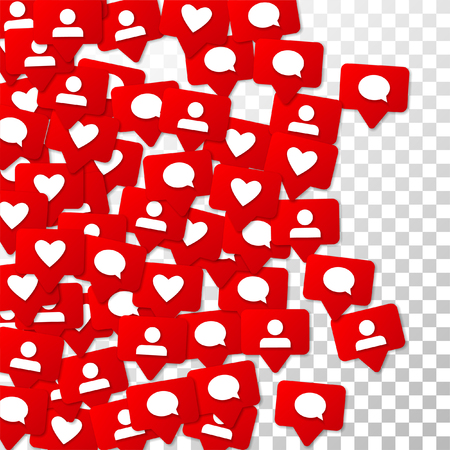 Notifications with Likes, Followers and Comments. Social Media Marketing.  Rating Scale Elements of Design for Web, Advertisement,  Marketing, Internet,  App, SMM, Concept for Social Media Designのイラスト素材