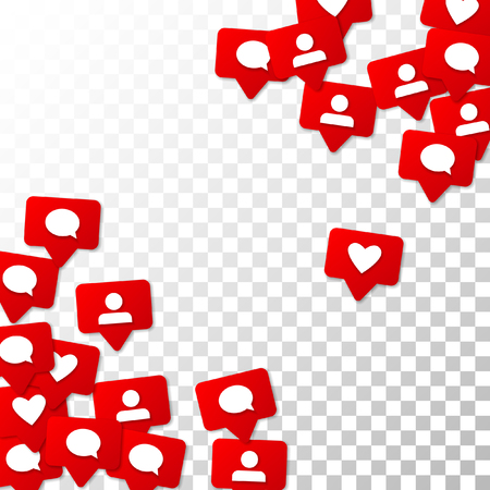 Notifications with Likes, Followers and Comments. Social Media Marketing.  Rating Scale Elements of Design for Web, Advertisement, Promotion, Marketing, Internet,  CEO  Concept for Social Media Designのイラスト素材