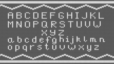 Knitted Alphabet Pattern. Vector Knitted Alphabet for Your Design. Winter Sweater Holiday Design. Vector illustrationのイラスト素材