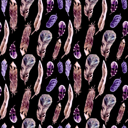Seamless Pattern with Watercolor Feathers . Can be used for textile print, design tile, wallpaper, abstract background. Swimwear Design.の写真素材