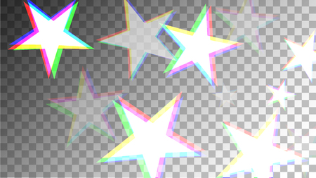 Glitch Art Backgroundd. Digital Stars Backdrop. Falling White Stars Confetti Vector Illustration.のイラスト素材