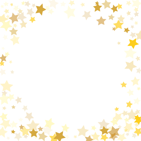  Random Falling Golden Stars on Honologram Background. Magic Flying Stars Confetti.  Banner, Greeting Card, Christmas and New Year card, Postcard, Packaging, Textile Print. Beautiful Night Skyのイラスト素材