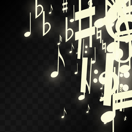 Golden Musical Notes on Black Background. Vector Luminous Musical Symbols. 
 Many Random Falling Notes, Bass and Treble Clef.
 Jazz Background.  Abstract Black and White Vector Illustration.のイラスト素材