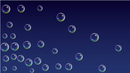 Foam bubbles with Rainbow Reflection. Set of Realistic Soap or Foam Bubbles for Your Design. Shampoo or Foam Cosmetic Flyer and Invite. Bubble with Hologram Reflection. Isolated Vector Illustration.のイラスト素材