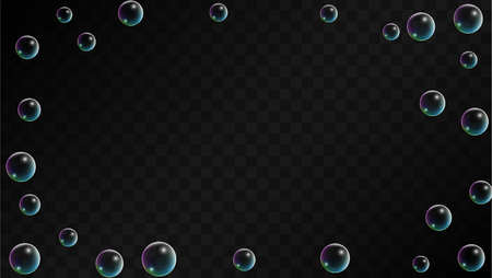 Foam bubbles with Rainbow Reflection. Set of Realistic Soap or Foam Bubbles for Your Design. Shampoo or Foam Cosmetic Flyer and Invite. Bubble with Hologram Reflection. Isolated Vector Illustration.のイラスト素材