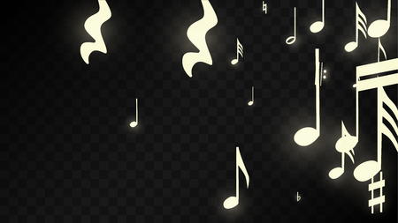 Golden Musical Notes on Black Background. Vector Luminous Musical Symbols. 
 Many Random Falling Notes, Bass and Treble Clef.
 Magic Jazz Background.  Abstract Black and White Vector Illustration.のイラスト素材