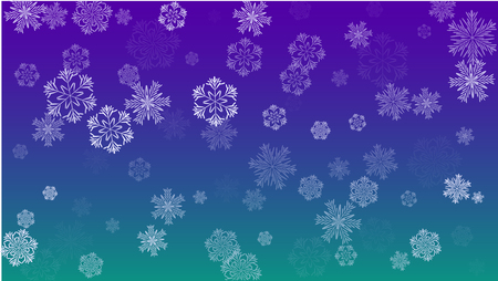 Snowflakes Christmas Background. Element of Design with Snow for a Postcard, Invitation Card, Banner, Flyer.  Vector Falling Snowflakes on a Blue Backgroundのイラスト素材