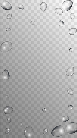 Rain Drops on Transparent Background. Cool Water Drops for Your Design. Condensation on Glass with many Fresh Droplet. Background for Cosmetic  Vector illustration.のイラスト素材