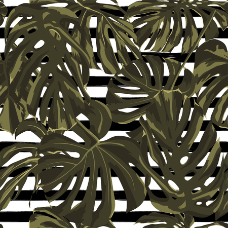 Tropical Print. Jungle Seamless Pattern. Vector Tropic Summer Motif with Hawaiian Flowers. Swimwear Design. Summer Hawaiian Pattern. 
Aloha Fabric Repeated Print.のイラスト素材