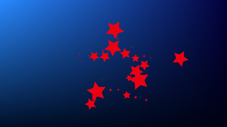 USA Independence Day. Colours of American Flag. Red, Blue and White Stars on Blue Gradient Background. Abstract Background with Many Random Falling Stars Confetti on Blue Background.のイラスト素材