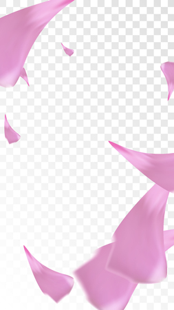 Pink Rose Petals Falling Down. Isolated Vector illustration of Rose Petals. Flying Pink Sakura Blossom Background. Design of Greeting or Invitation Card.のイラスト素材