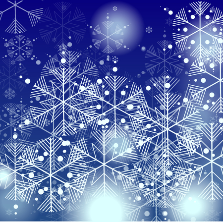 Snowflakes Christmas Background. Element of Design with Snow for a Postcard, Invitation Card, Banner, Flyer.  Vector Falling Snowflakes on a Blue Backgroundのイラスト素材