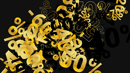 Percent Sings on Dark Background. Black Poster with Silver Percent Sings and Snowflakes. Vector Discount Sale Background.のイラスト素材