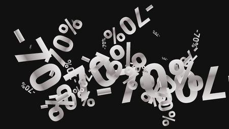 Percent Sings on Dark Background. Black Poster with Silver Percent Sings and Snowflakes. Vector Discount Sale Background.のイラスト素材