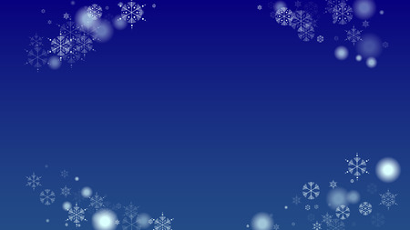 Christmas Background with Falling Snowflakes.  Element of Design with Snow for a Postcard, Invitation Card, Banner, Flyer.  Vector Falling Snowflakes on a Blue Winter Backgroundのイラスト素材