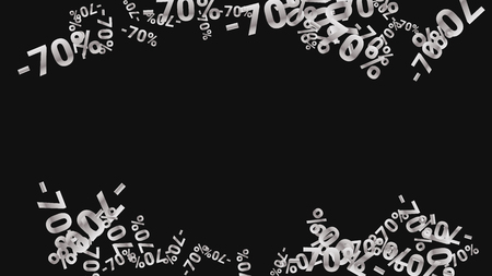 Percent Sings on Dark Background. Black Poster with Silver Percent Sings and Snowflakes. Vector Discount Sale Background.のイラスト素材