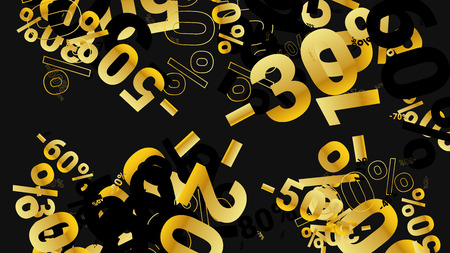 Percent Sings on Dark Background. Black Poster with Silver Percent Sings and Snowflakes. Vector Discount Sale Background.のイラスト素材