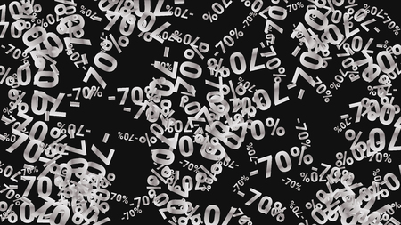 Percent Sings on Dark Background. Black Poster with Silver Percent Sings and Snowflakes. Vector Discount Sale Background.のイラスト素材