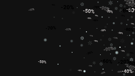 Percent Sings on Dark Background. Black Poster with Silver Percent Sings and Snowflakes. Vector Discount Sale Background.のイラスト素材