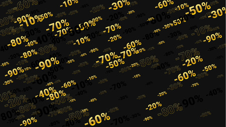 Percent Sings on Dark Background. Black Poster with Silver Percent Sings and Snowflakes. Vector Discount Sale Background.のイラスト素材