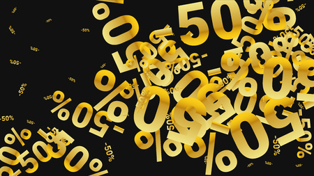 Percent Sings on Dark Background. Black Poster with Silver Percent Sings and Snowflakes. Vector Discount Sale Background.のイラスト素材